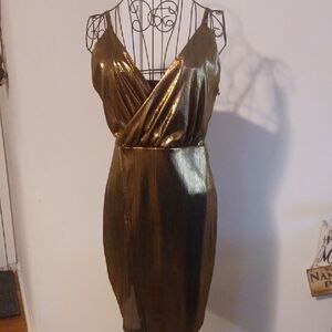 NYC Metallic Gold Mini Wrap Dress